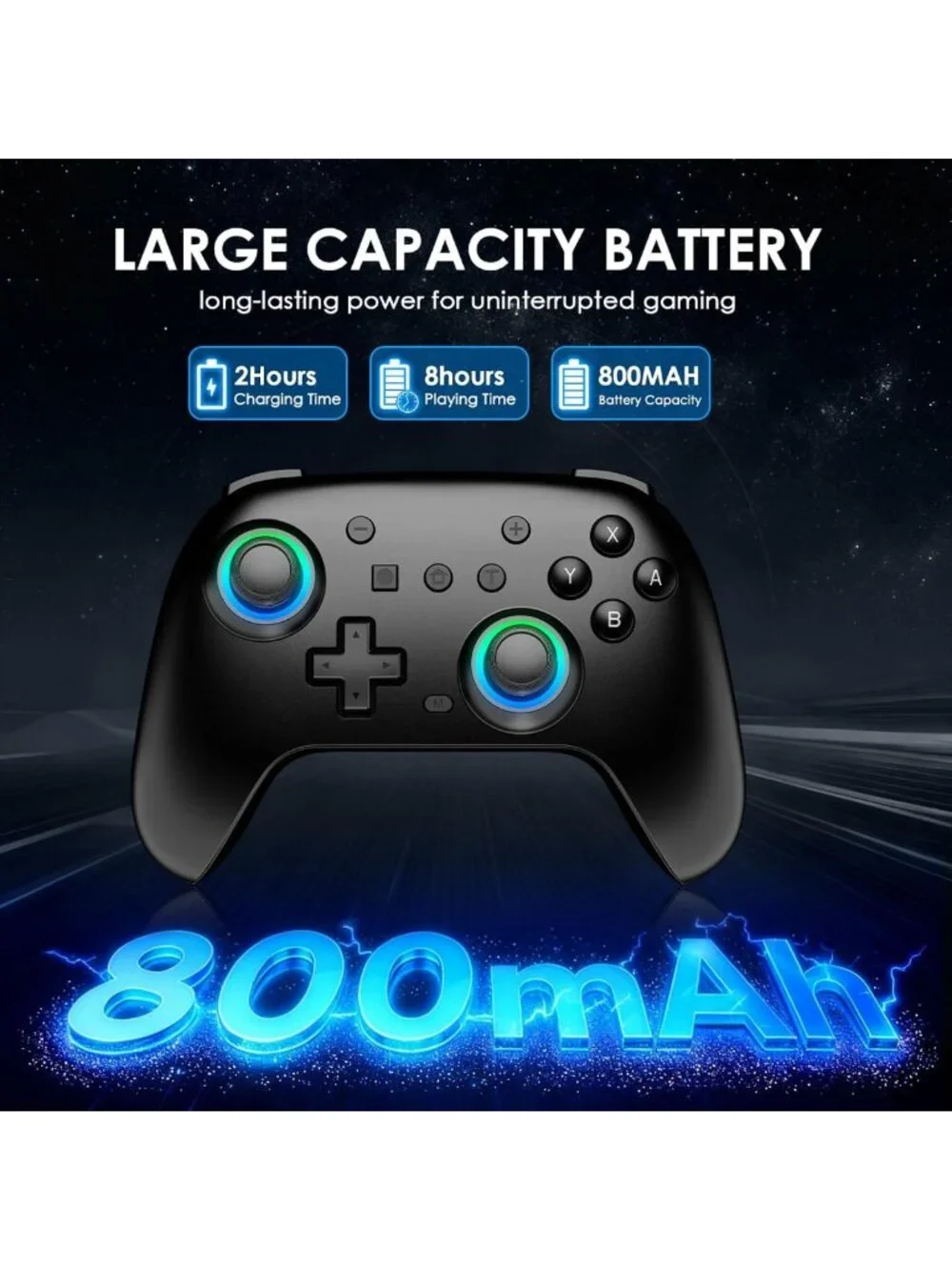 Wireless Switch Controllers 2-Pack with Charging Dock, RGB, Dual Vibration